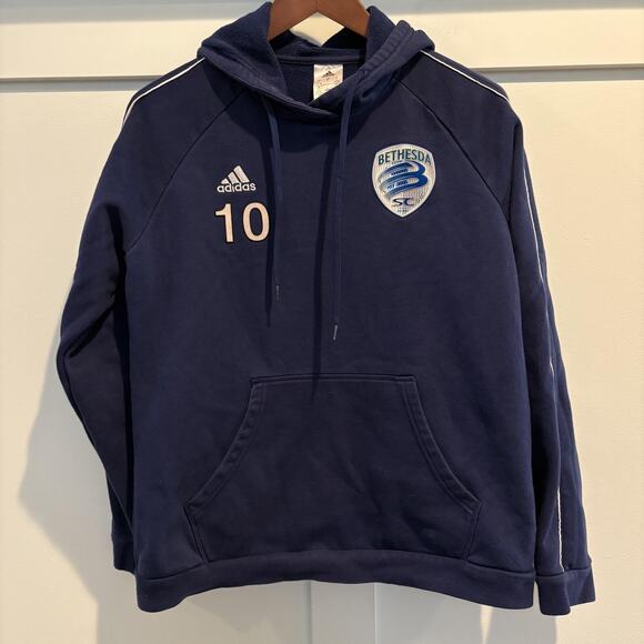 Bethesda Soccer Club Hoodie Mens Large Blue SC Soccer Adidas Pullover 2010s - Picture 1 of 14
